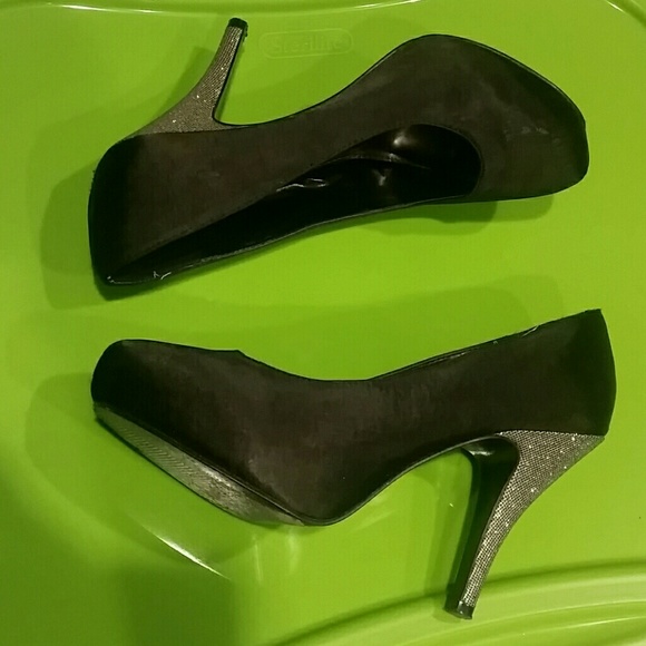 Silver glitter heels black platforms - Picture 2 of 5